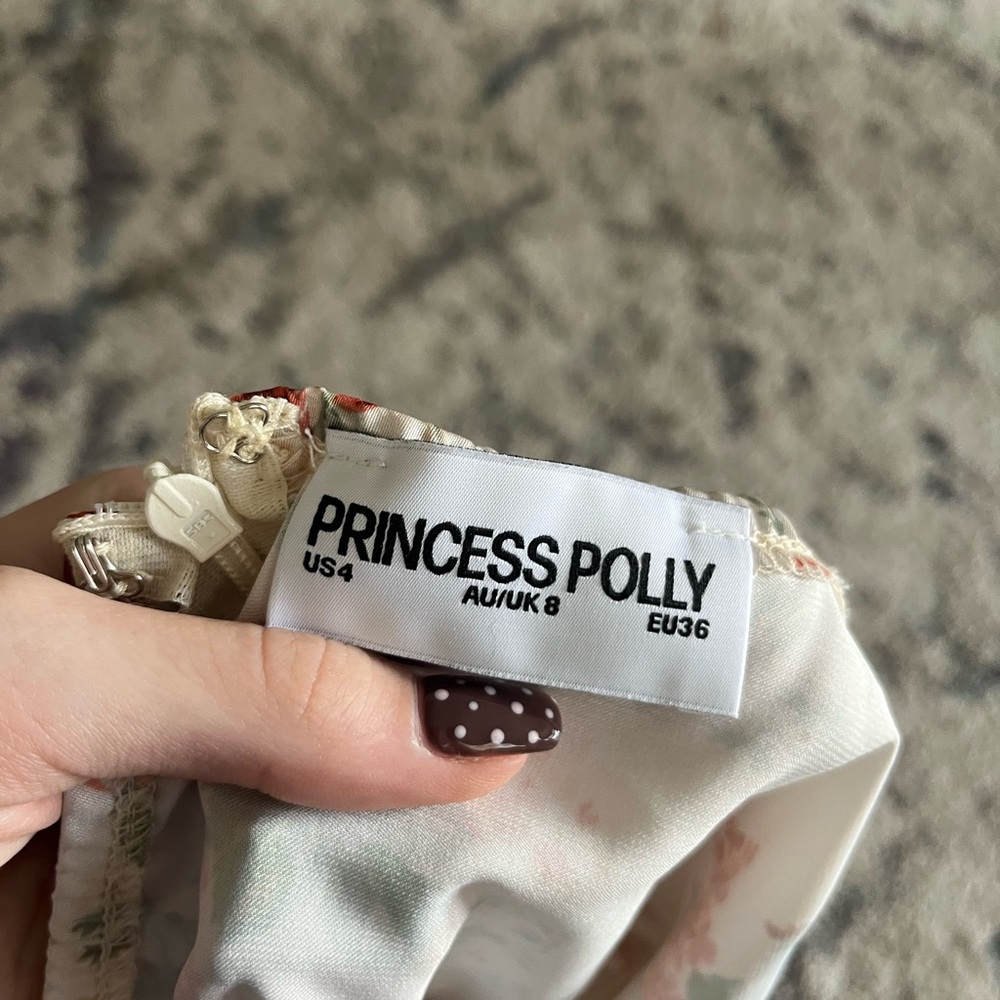 Princess Polly Floral Mini Dress in Ivory with Pink & Green Flowers - Picture 7 of 7
